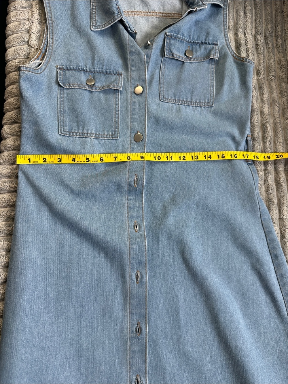 Sleeveless Button-Front A line fit in flare stretchy Denim midi Dress - Picture 8 of 10